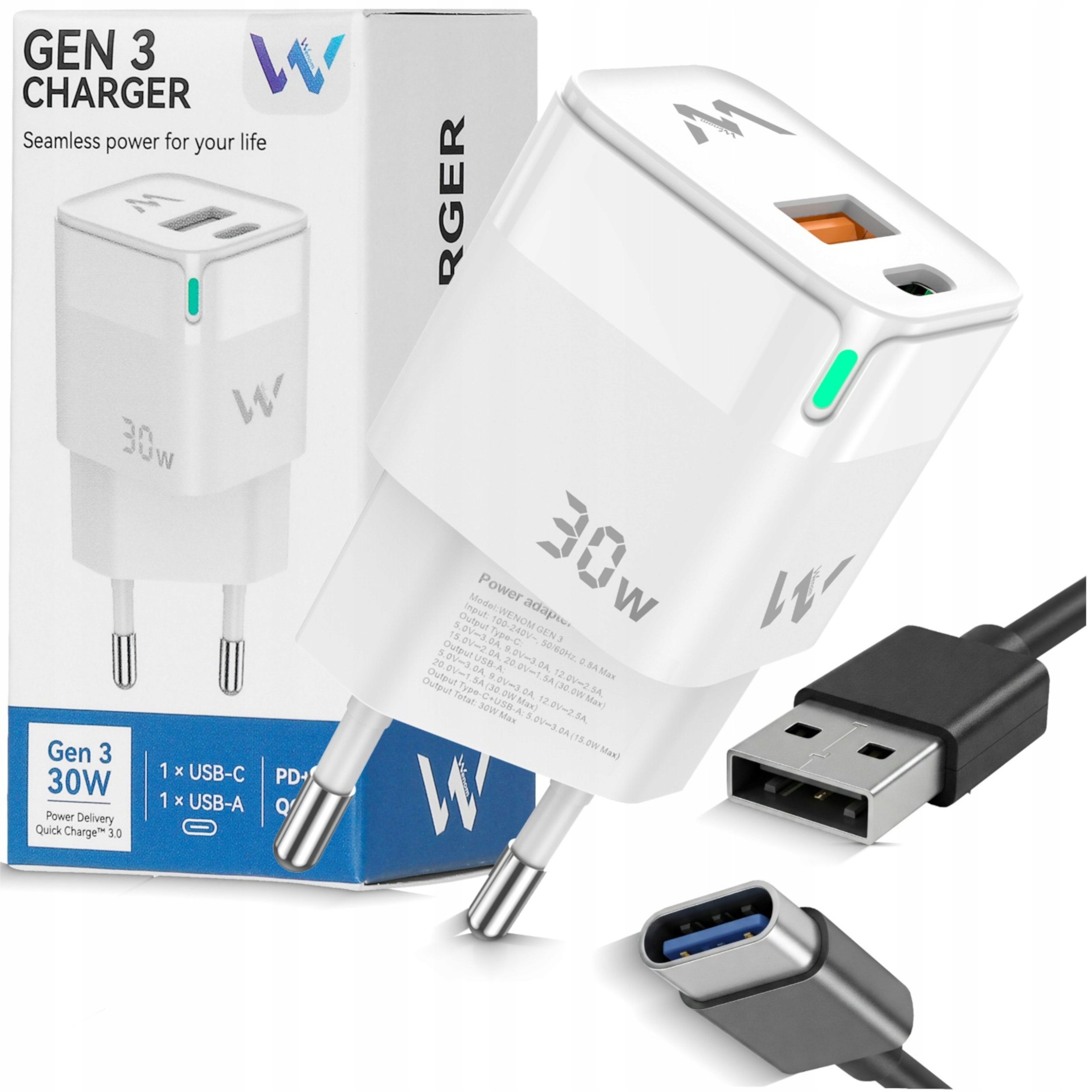 Oryginalna Szybkie Ładowanie PD 30W ! WENOM GEN 3 Ładowarka USB-C + USB-A
