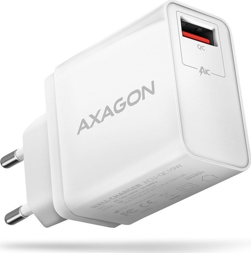 Ładowarka Axagon ACU-QC19W Ładowarka sieciowa QC 19W, 1x port USB-A, QC3.AFC/FCP/SMART, Biała