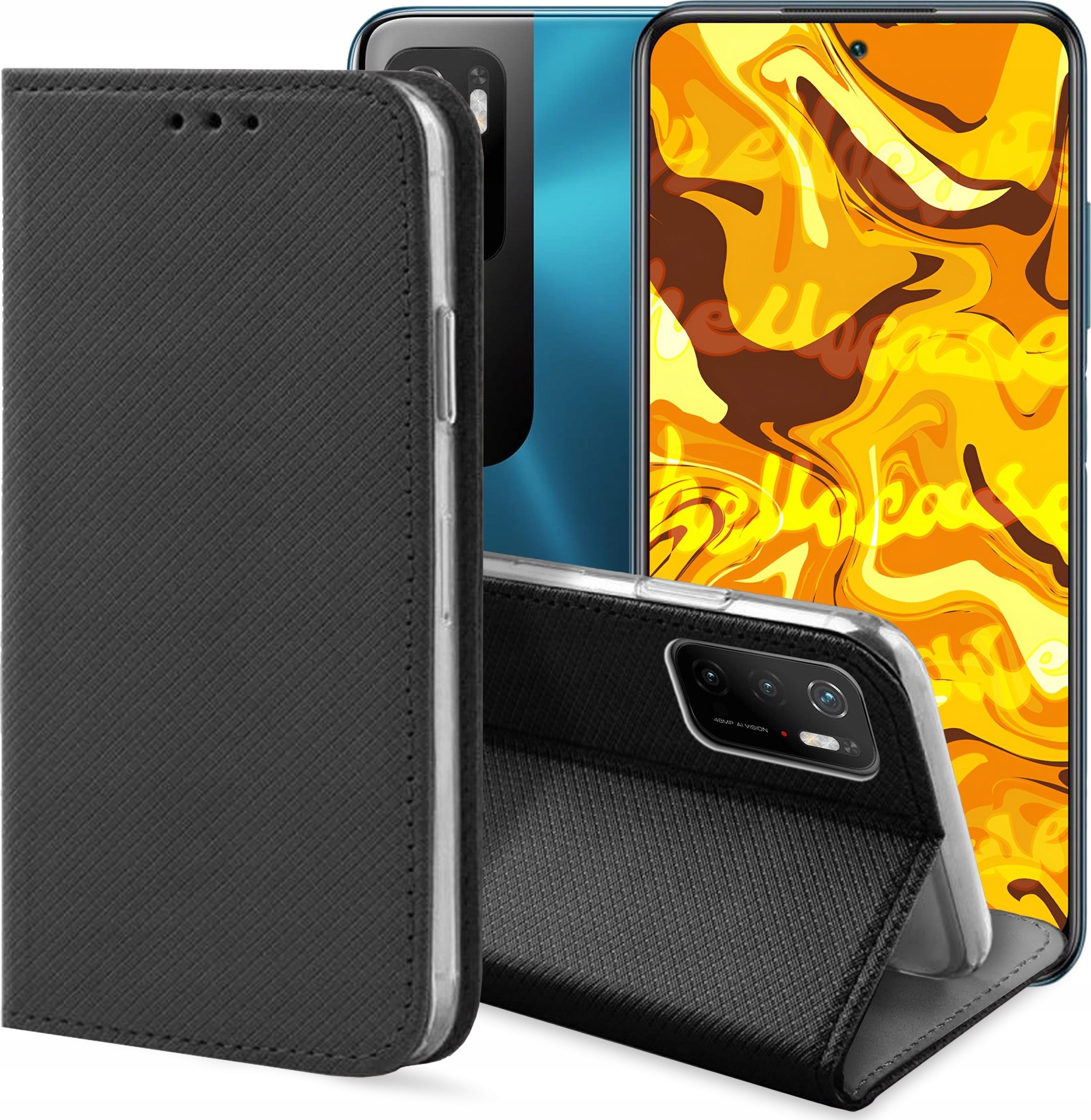 Hello Case ETUI Z KLAPKĄ DO XIAOMI POCO M3 PRO / M3 PRO 5G CZARNE ZAMYKANE MAGNETYCZNE