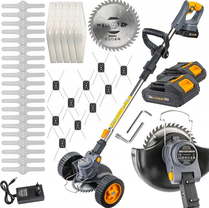 PODKASZARKA AKUMULATOROWA KOSA WYKASZARKA NA KOŁACH 2X 21V 2AH MEGA ZESTAW