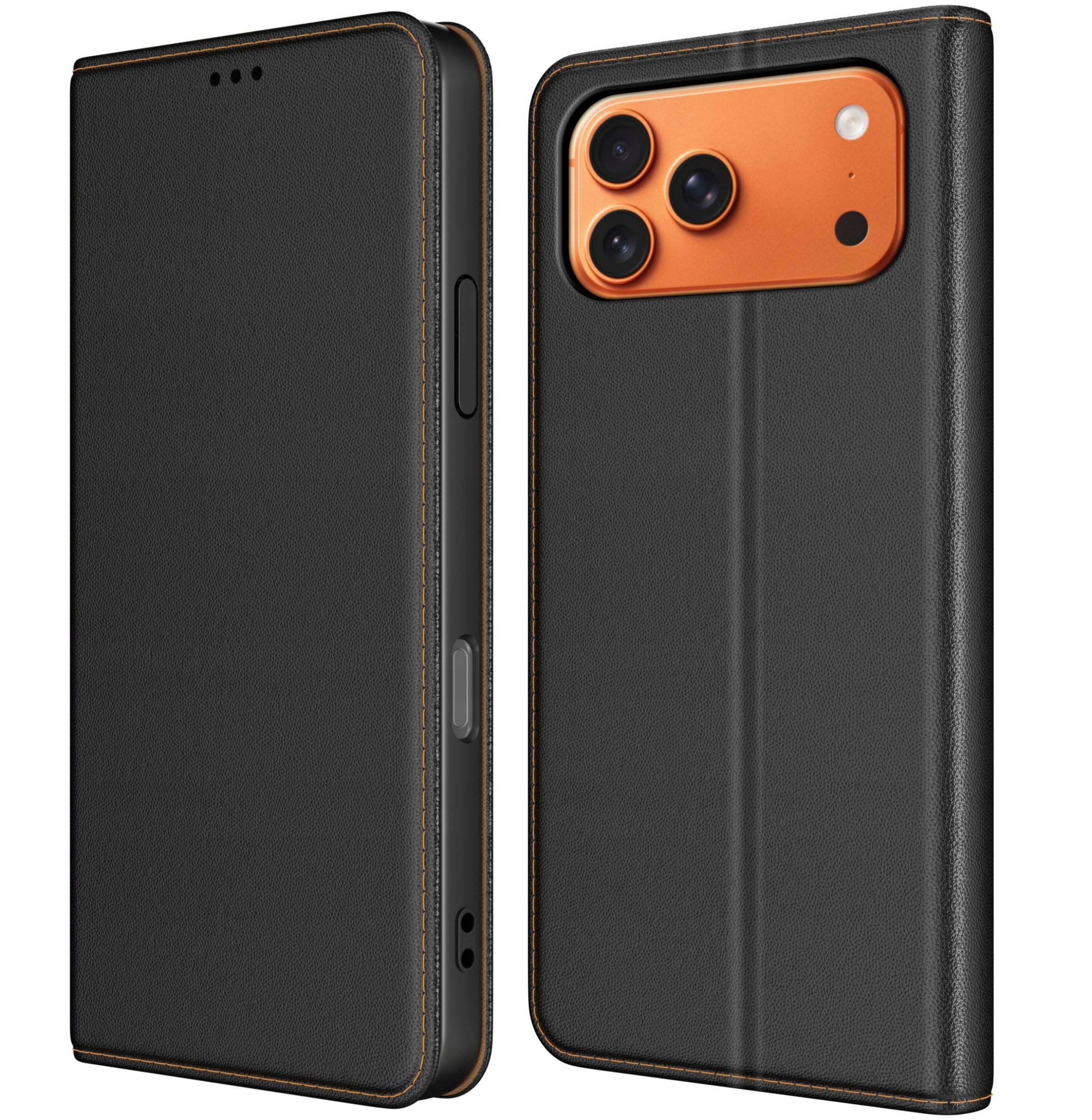 Etui do iPhone 17 Pro SKÓRZANE CZARNE ZAMYKANE MAGNETYCZNE + SZKŁO 9H