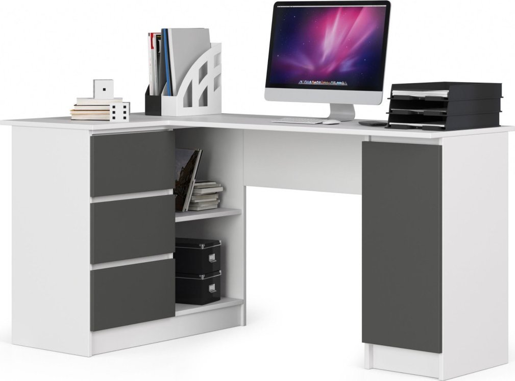 Biurko Fabryka Mebli Akord Biurko narożne B20 155 cm lewe - białe-grafit szary - 3 szuflady