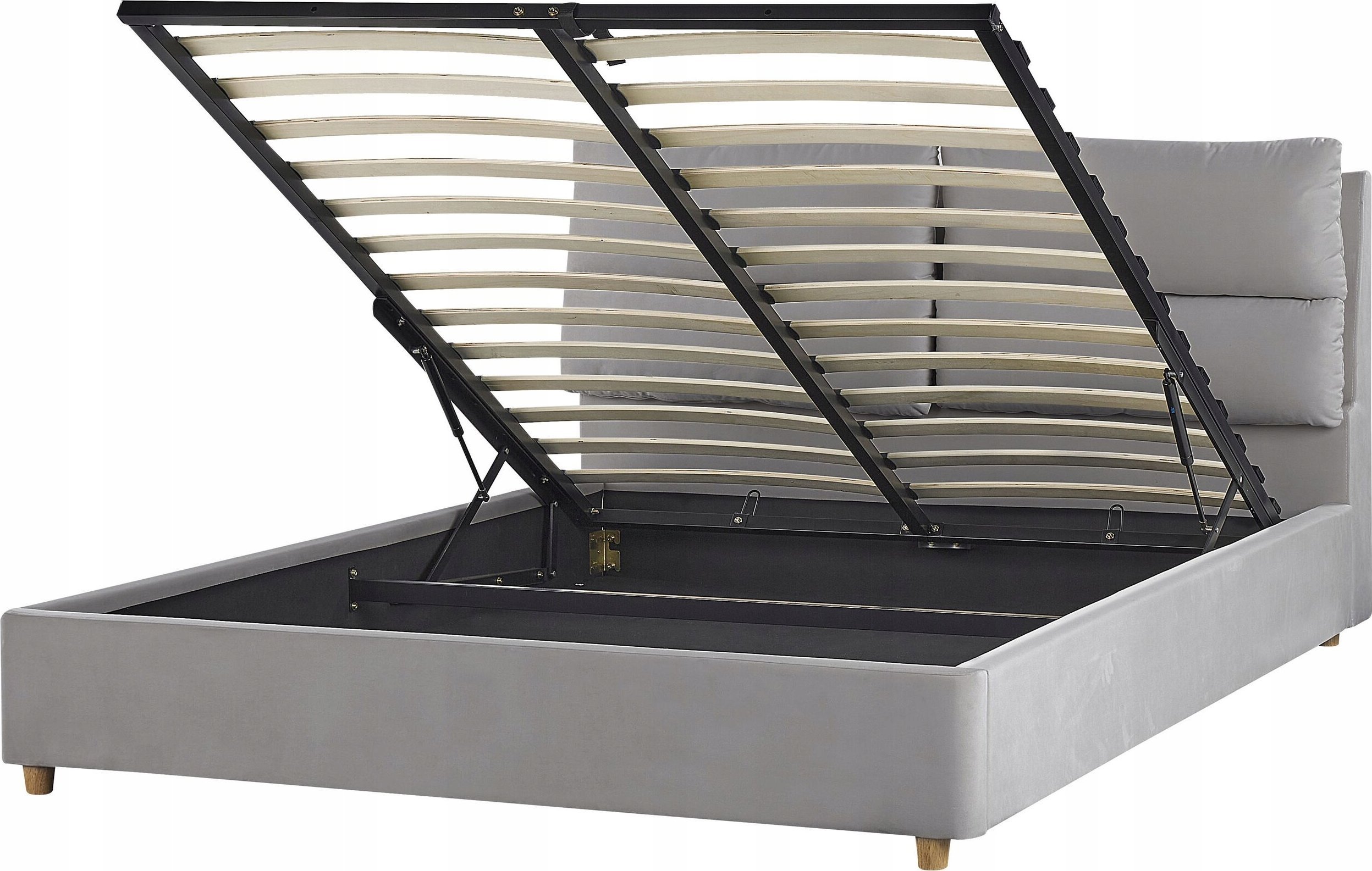 Beliani Łóżko z pojemnikiem welurowe 160 x 200 cm jasnoszare BATILLY