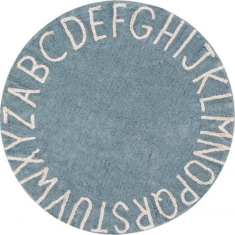 Lorena Canals Dywan dziecięcy ROUND ABC Vintage Azul Natural 150x150 niebieski LORENA CANALS
