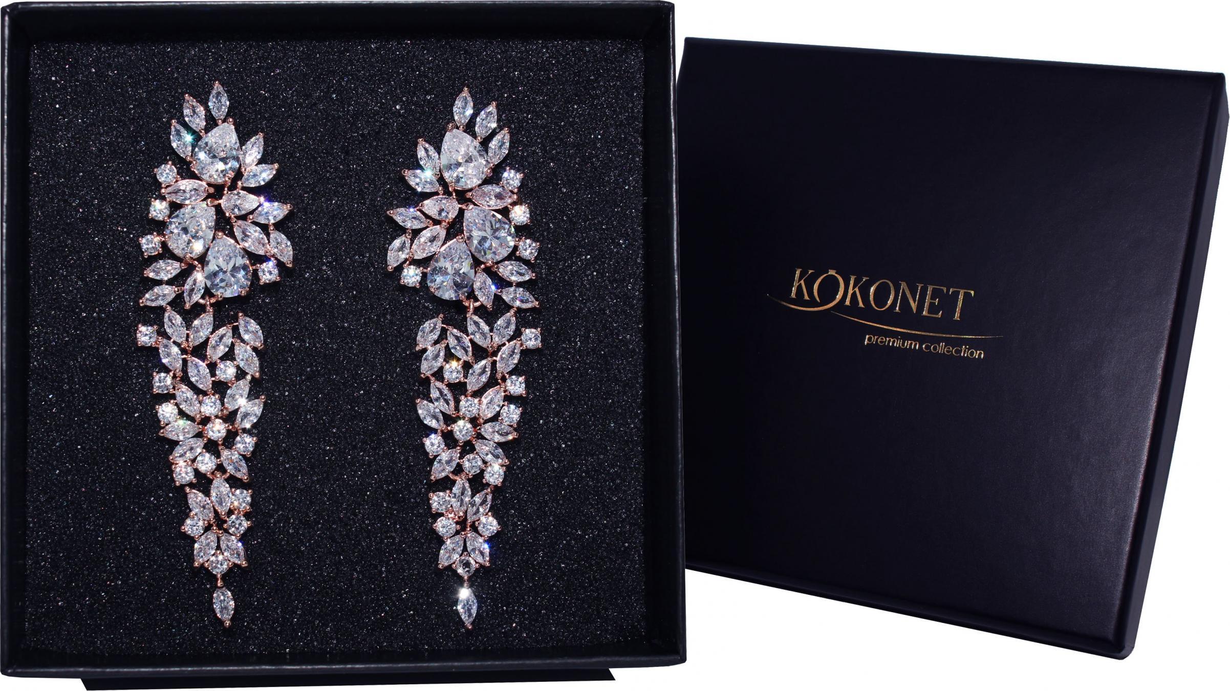 KOKONET kolczyki różowe złoto ŚLUBNE CYRKONIE SWAROVSKI
