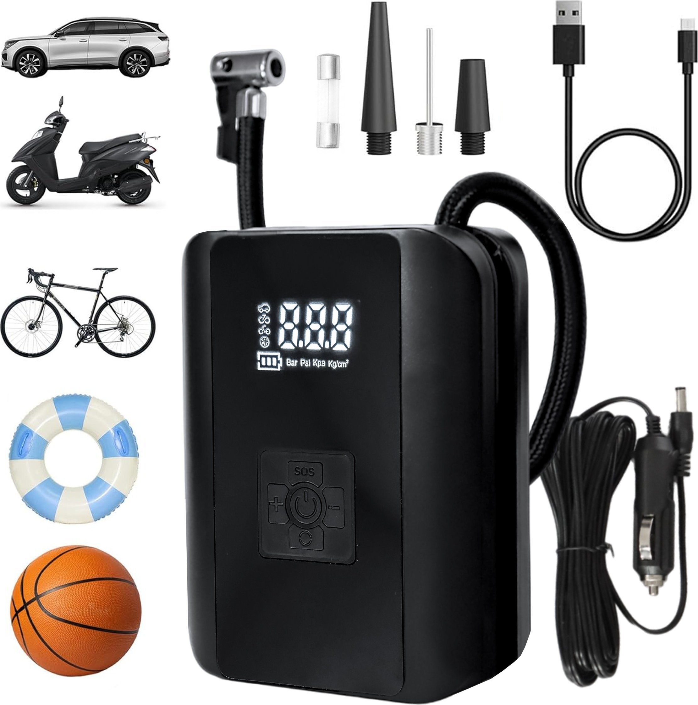 Alogy Pompka elektryczna rowerowa do roweru Bezprzewodowa Kompresor Samochodowy przenośny z latarką 150 PSI Alogy Czarna