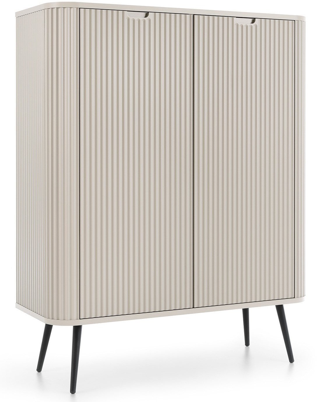 Wysoka komoda Porto dwudrzwiowa cashmere z ryflami zaokrąglona + czarnymi nogami