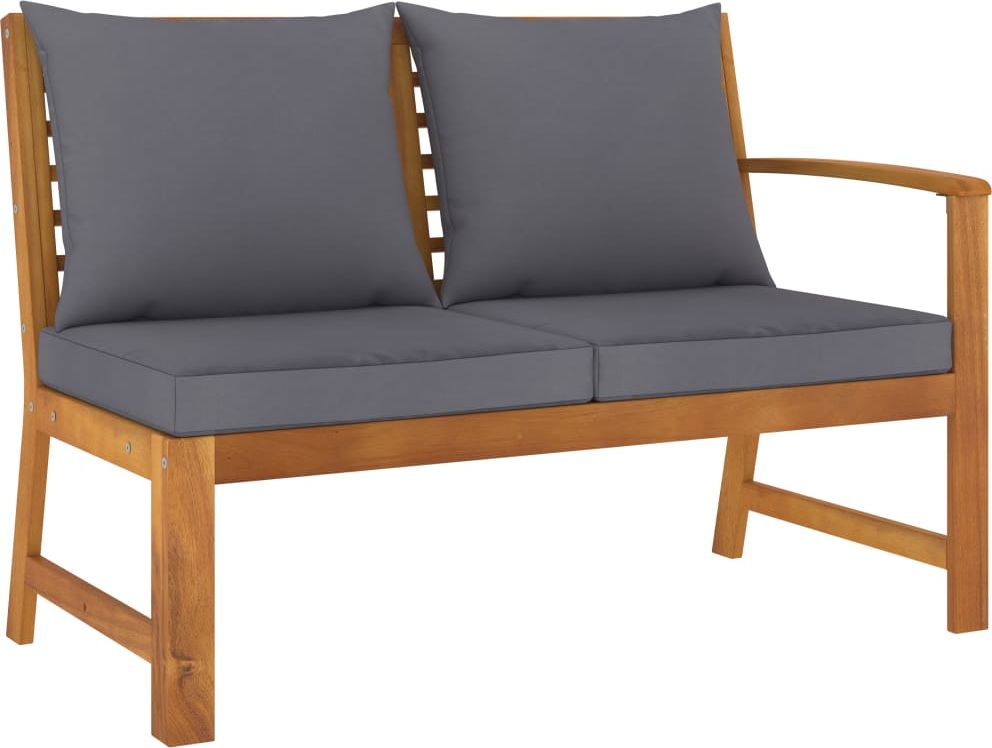 vidaXL Ławka ogrodowa, 114,5 cm, ciemnoszare poduszki, drewno akacjowe