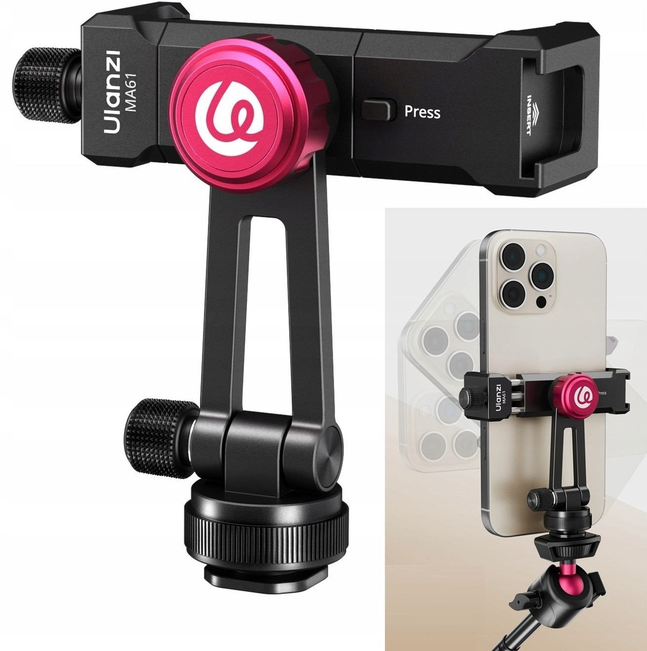 Uchwyt Aluminium Na Statyw Stopkę Iso Gwint 1/4"" Na Telefon Smaertfon / Ulanzi Ma61