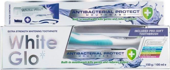 White Glo WHITE GLO_SET Antibacterial Protect Whitening Toothpaste antybakteryjna pasta do zębów 150g/100ml + szczoteczka