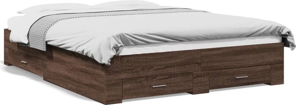 vidaXL Rama łóżka z szufladami, brązowy dąb, 160x200 cm