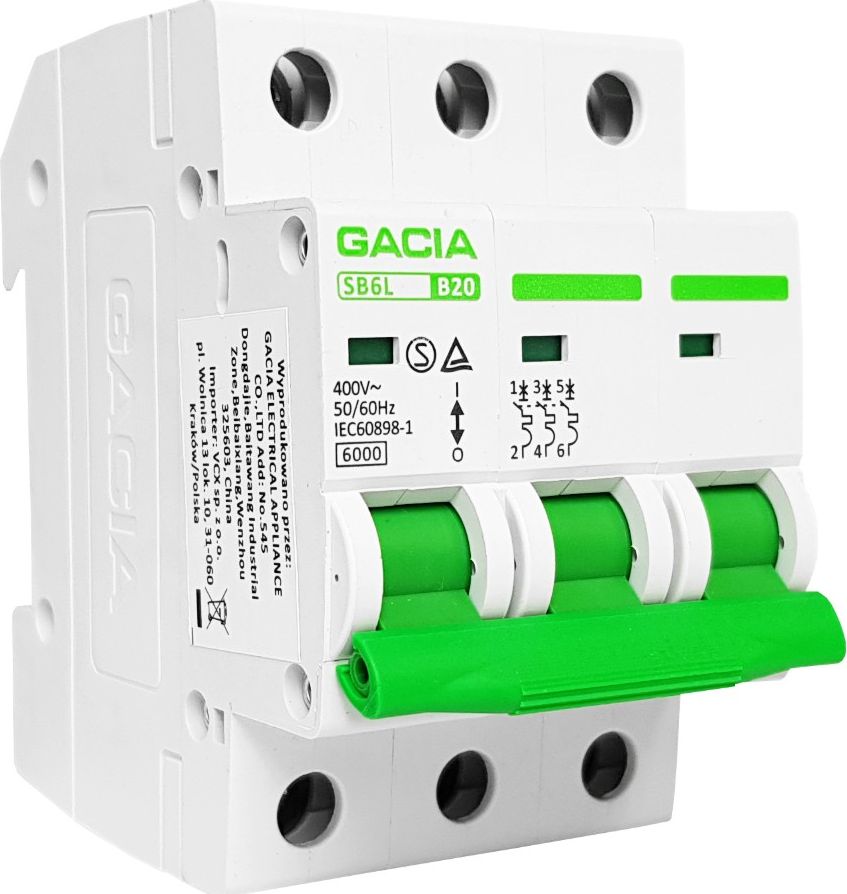 Sylvania B20 3P 6kA Wyłącznik nadprądowy bezpiecznik S B GACIA 9810
