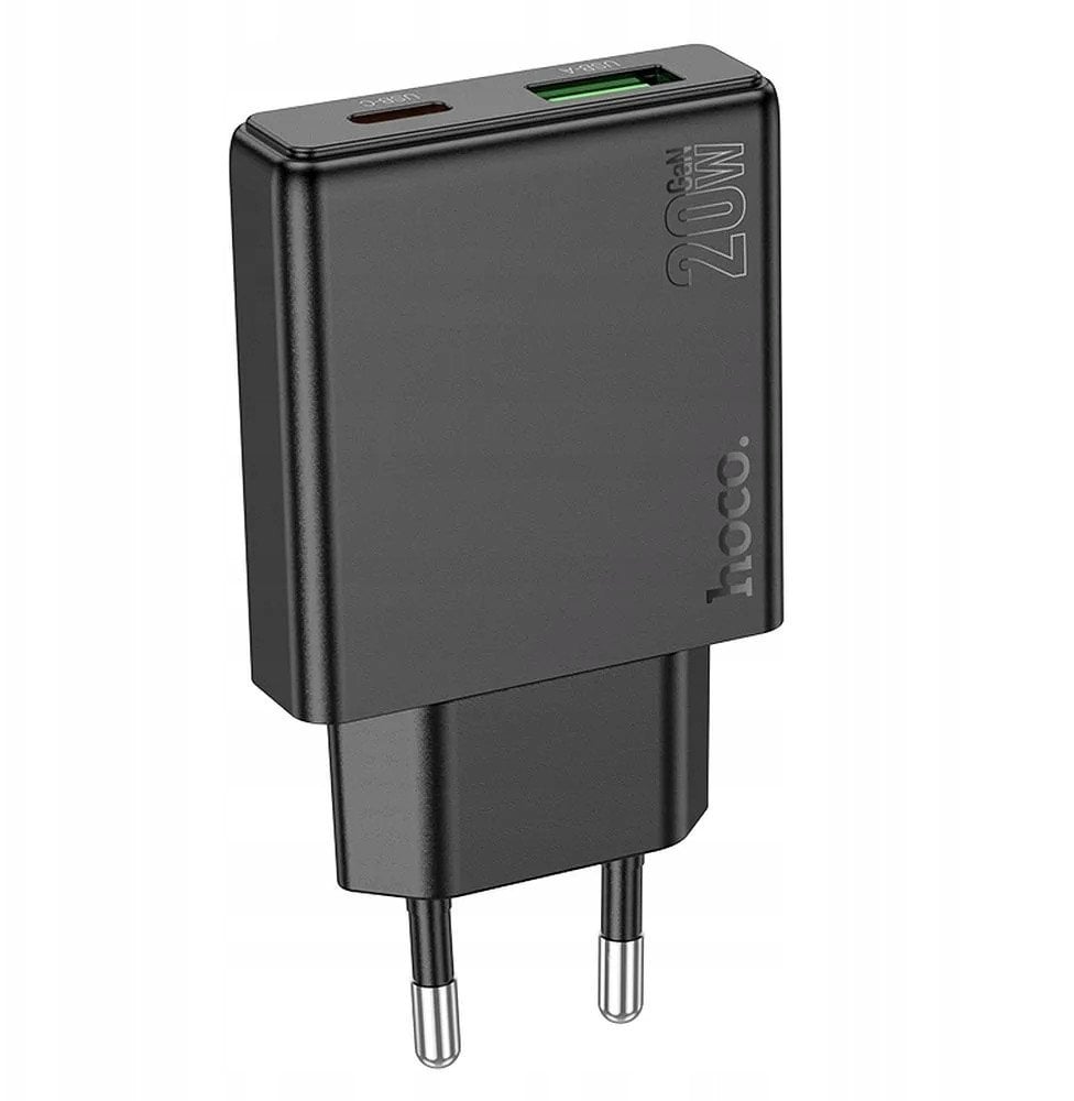 Ładowarka sieciowa do telefonu Hoco Slim USB A + USB C QC3.0 PD 3A 20W N38 czarna