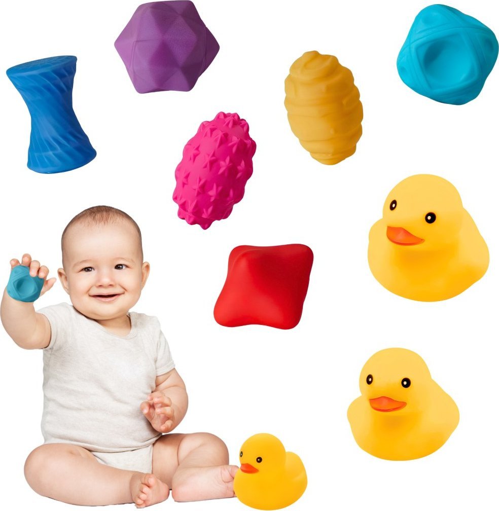 PIŁECZKI SENSORYCZNE TESKTURY GUMOWE STYMULUJĄCE KACZUSZKI DLA DZIECI