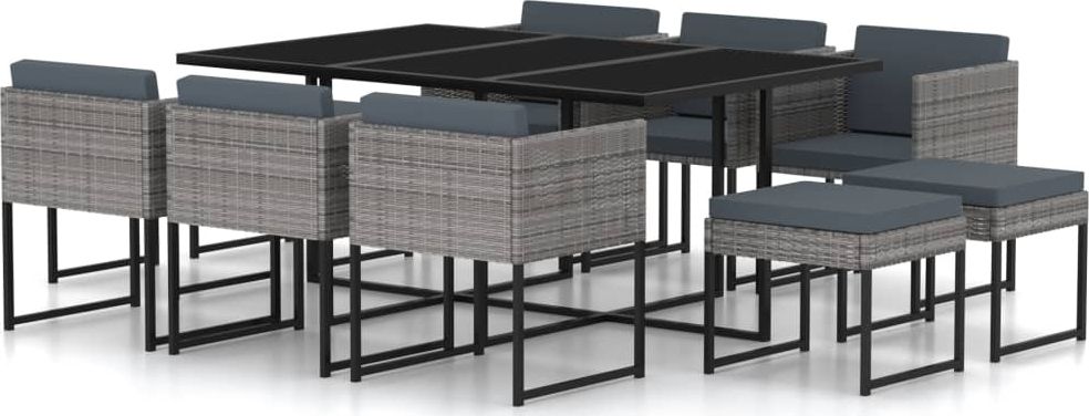 vidaXL 11-cz. zestaw mebli ogrodowych z poduszkami, rattan PE, szary (313101)