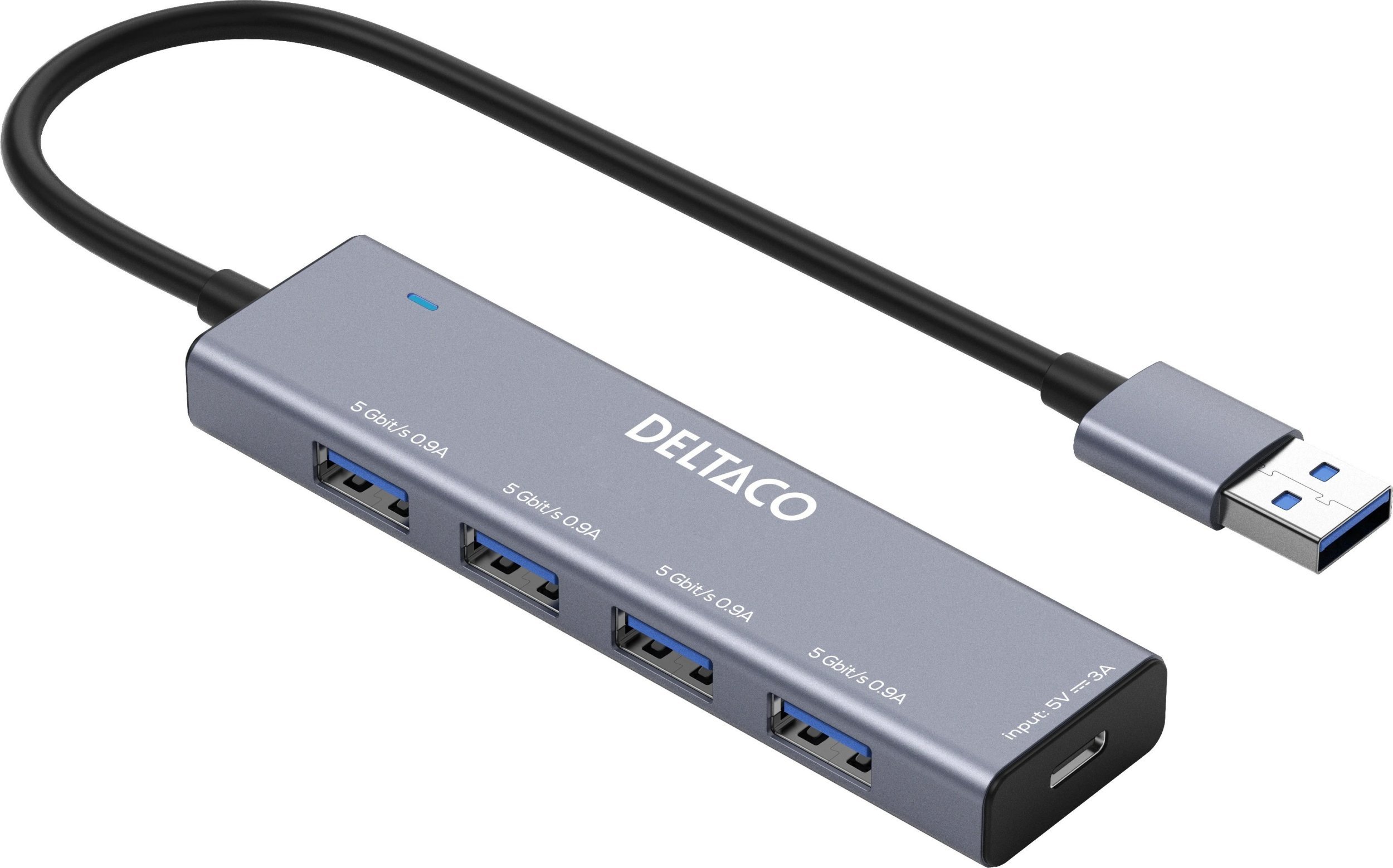 USB-A šakotuvas DELTACO, 4x USB-A lizdas, 5 Gbps, aliuminis, pilkas / UH-738 / 1903171
