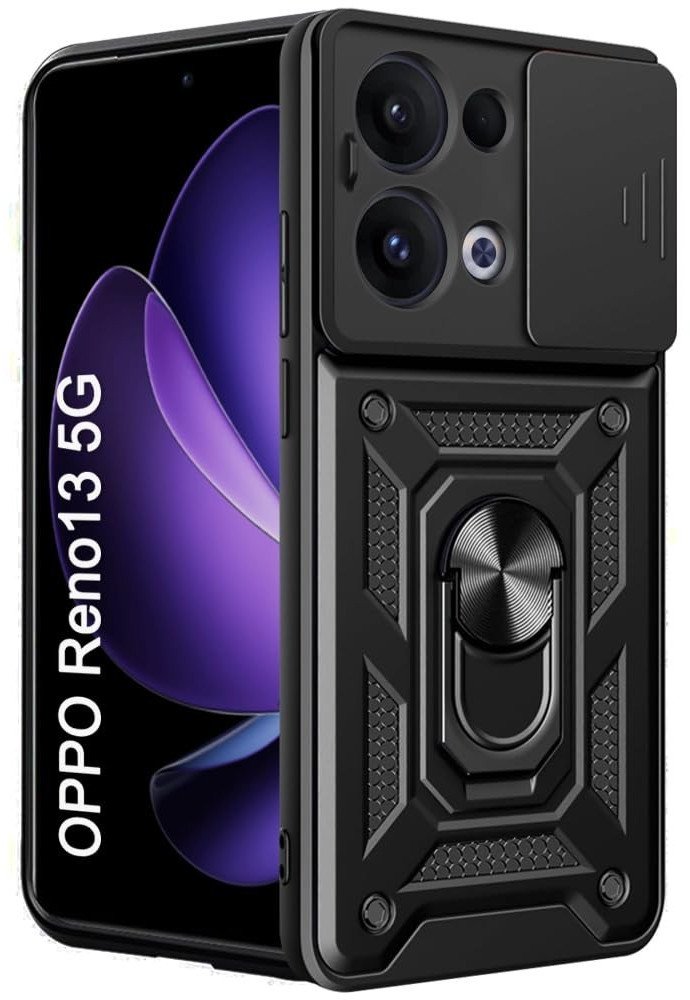 Etui pancerne Camshield Ring do Oppo Reno 13 5G, czarne
