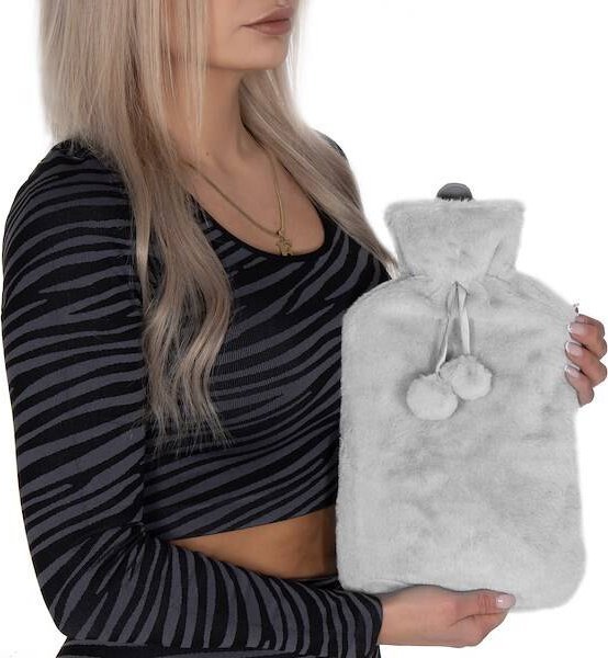 Springos Termofor gumowy z pluszowym pokrowcem ogrzewacz do rąk 2L szary UNIWERSALNY