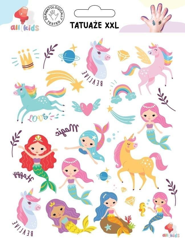 Tatuaże zmywalne dla dzieci Jednorożce syrenki XXL EDUKAMP
