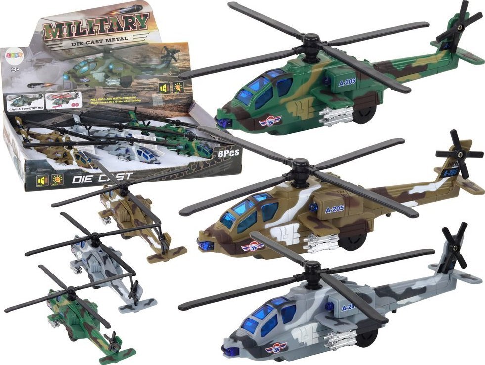 LeanToys Helikopter Wojskowy Śmigłowiec Militarny Aluminiowy Mix Dźwięk Światła