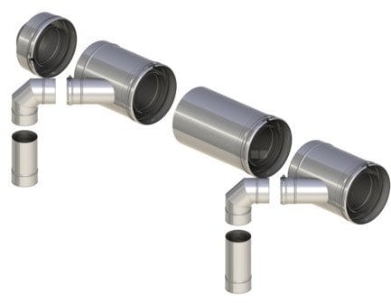 Kaskada koncentryczna o150/200 z wyjściami 80/125 dla dwóch kotłów bez automatyki