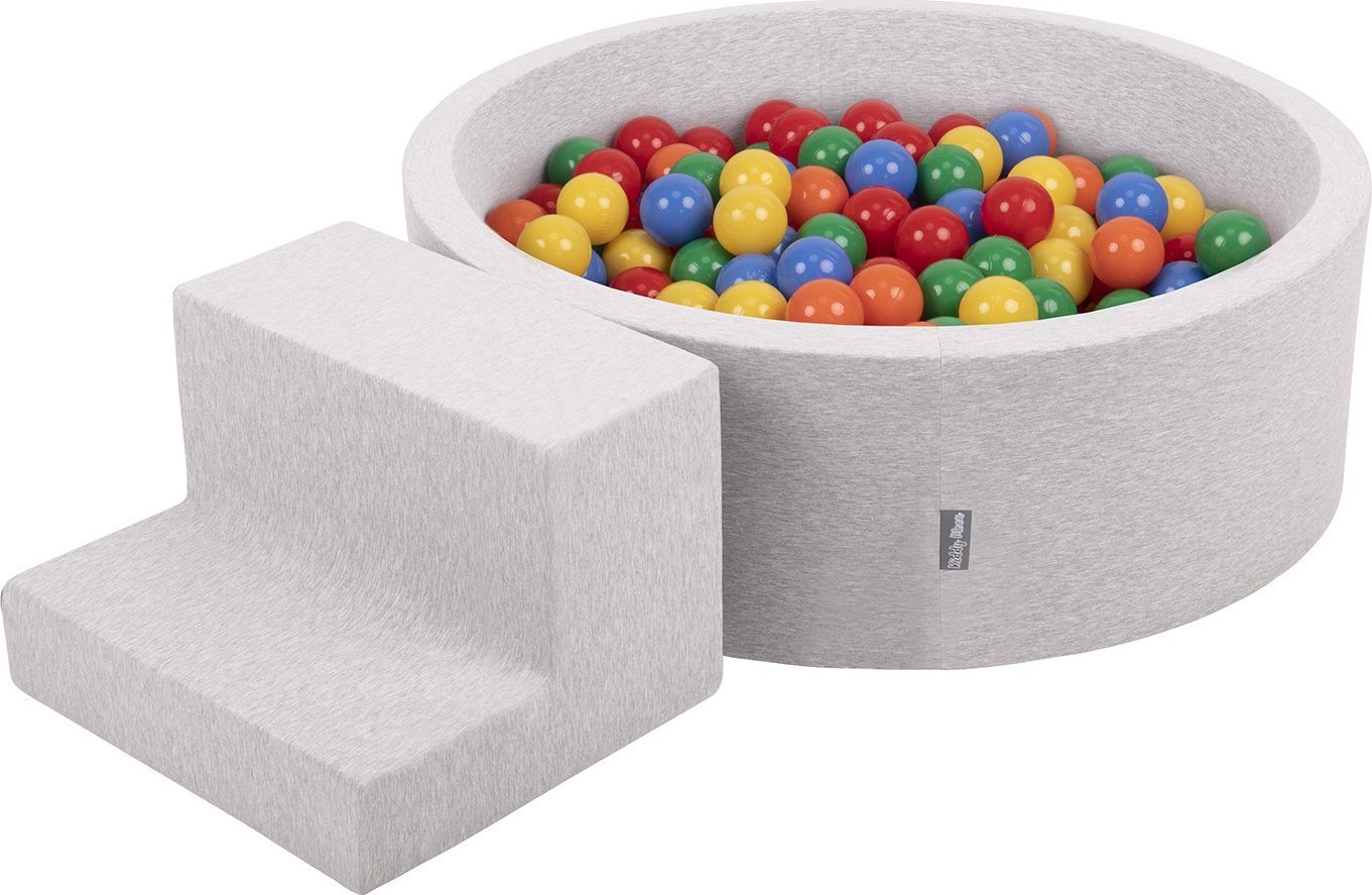 KiddyMoon KiddyMoon Piankowy plac zabaw PPZP-OK30D-122 z piłeczkami jasnoszary: żółty-zielony-niebieski-czerwony-pomarańcz basen 100/schodek Zabawka p