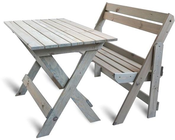 Stół I Krzesła Ogrodowe Ławka Drewniana Zestaw Na Grilla 105cm Jasny Siwy