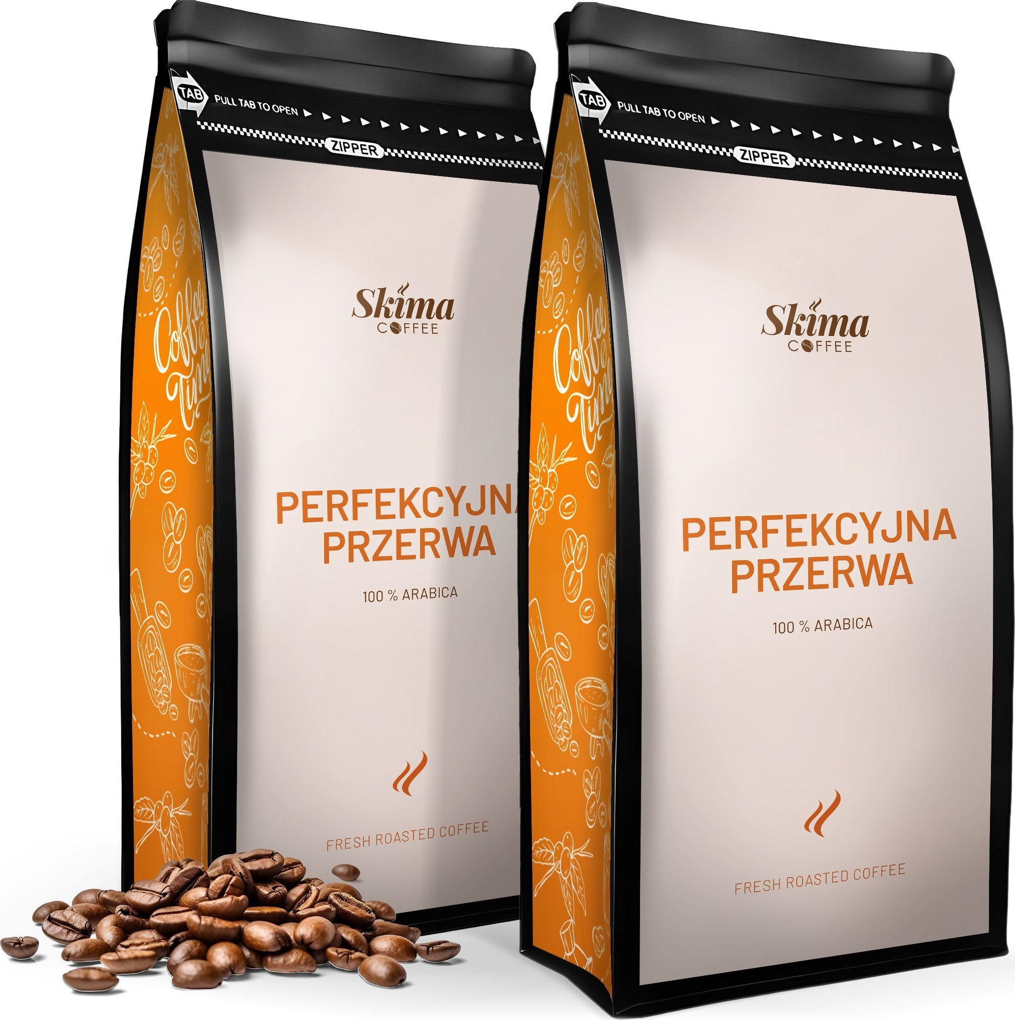 Zestaw Kawa ziarnista 1kgX2 PERFEKCYJNA PRZERWA 100% ARABICA Świeżo Palona do ekspresu + GRATIS