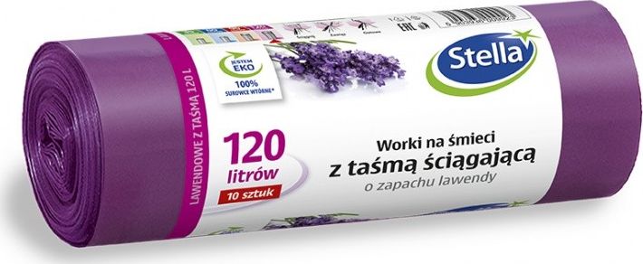 Stella Worki na śmieciSTELLA, ztaśmą ściągającą, zapachlawendy, 120 l,10 szt., lawendowy