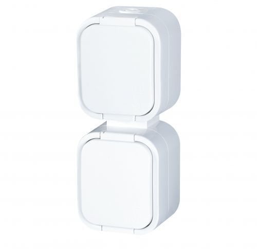 Gniazdo podwójne n/t 2x2P+Z, bryzgoszczelne z klapką, pionowe B2, IP54, NT-6B2/P, biały,OR-OE-7806/V/W