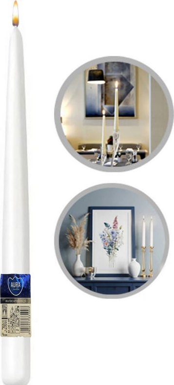 AURA Świeca Stołowa Stożkowa Biała 7h 1 szt. s30-1-090