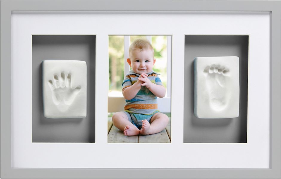Ramka Pearhead na zdjęcie i odcisk rączki i stópki "3w1" zestaw, szara
