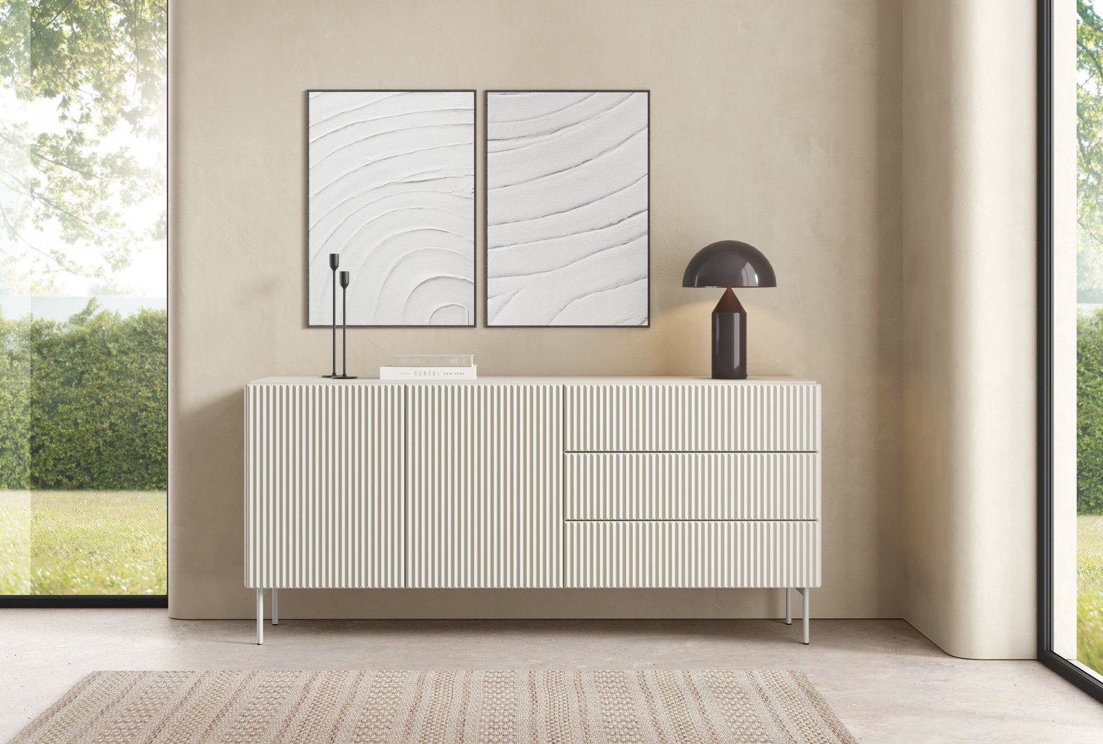 Komoda MUTI kaszmir 177 cm 3 szuflady ryflowana push to open