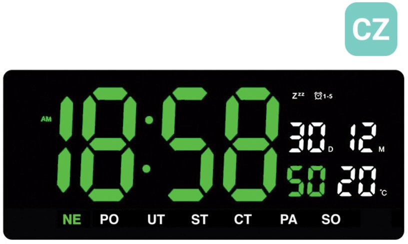 JVD Zegar sieciowy LED DH3604.4 cyfry 10 cm, termometr, budzik, wersja czeska