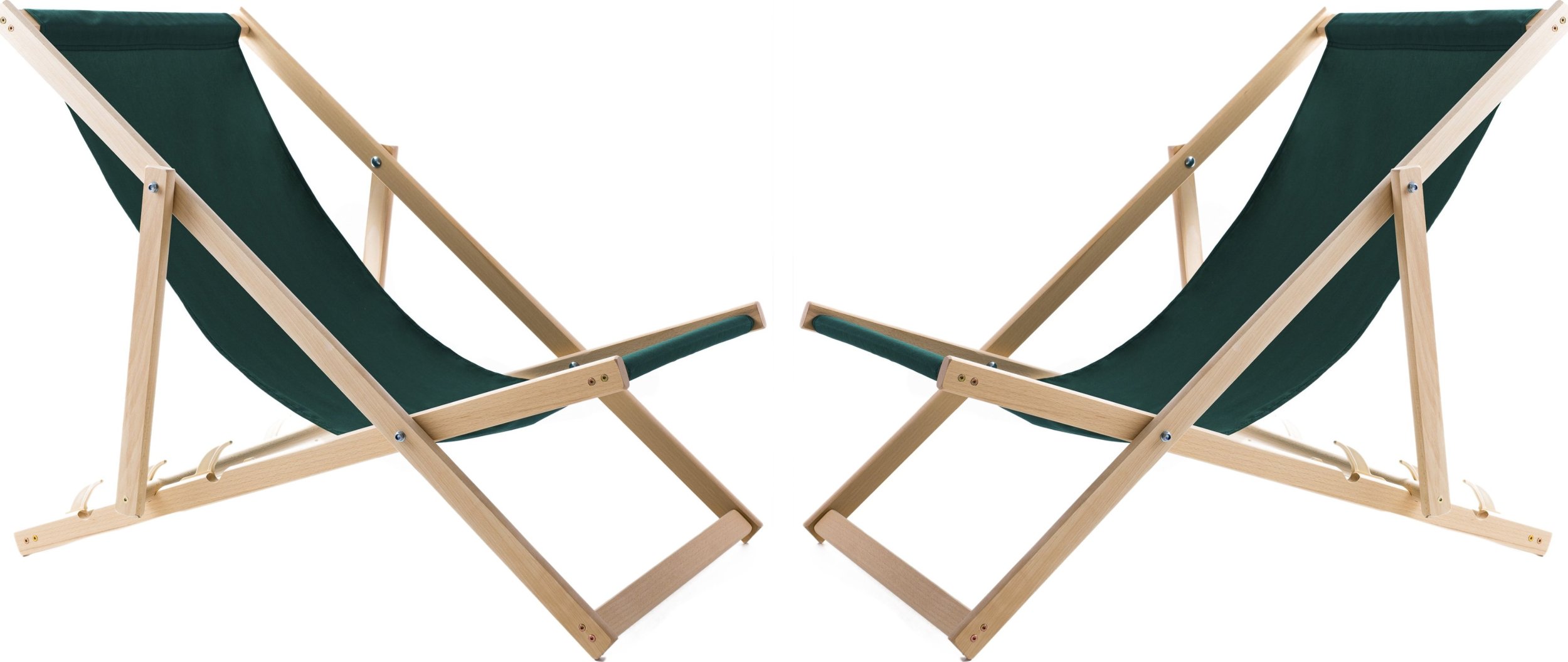 2X LEŻAK PLAŻOWY OGRODOWY DREWNIANY SKŁADANY WOODOK zielona tkanina