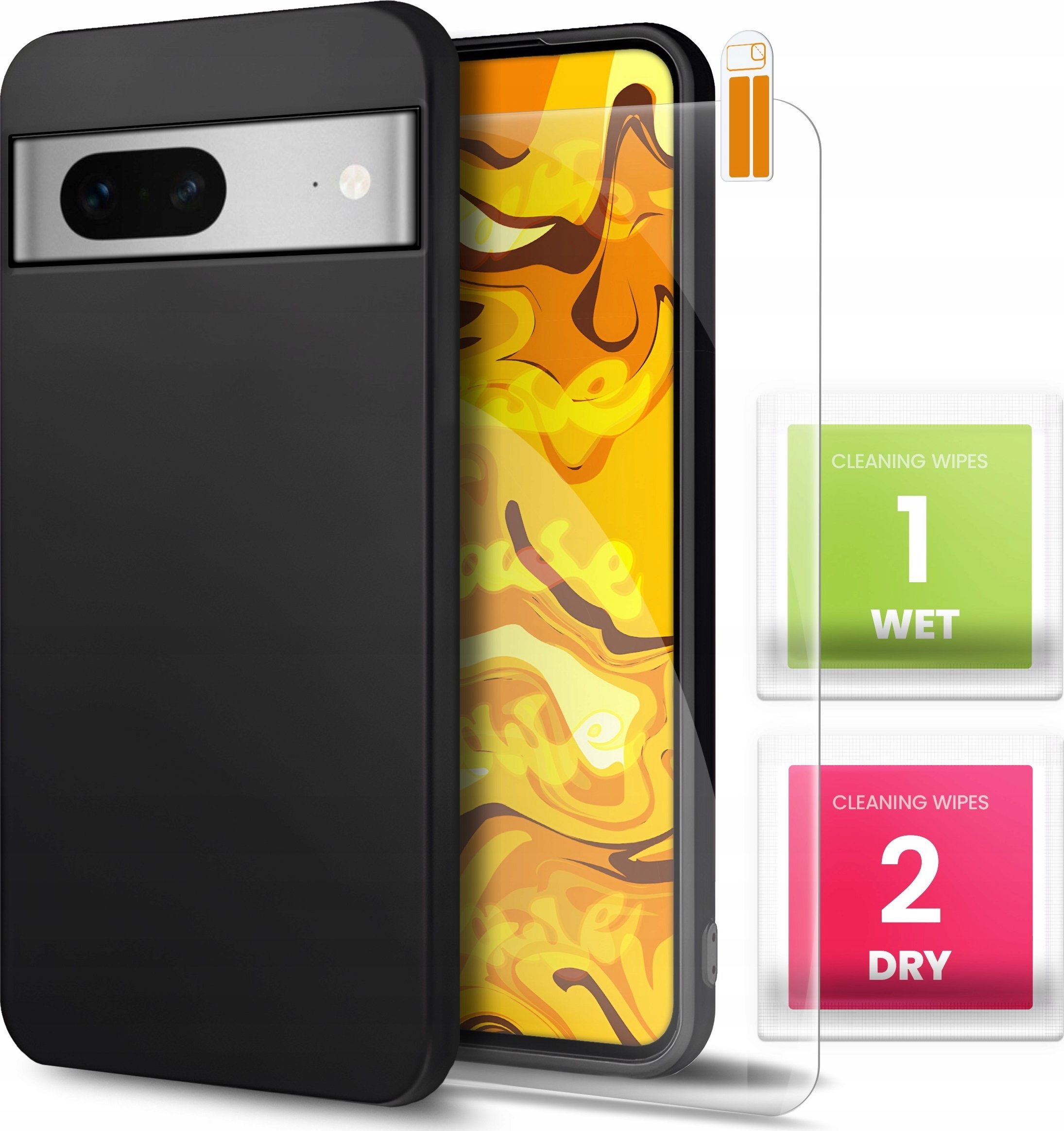 Hello Case Etui do Google Pixel 7 (Czarne, Matowe, Obudowa Slim, Silikon) SZKŁO 9H