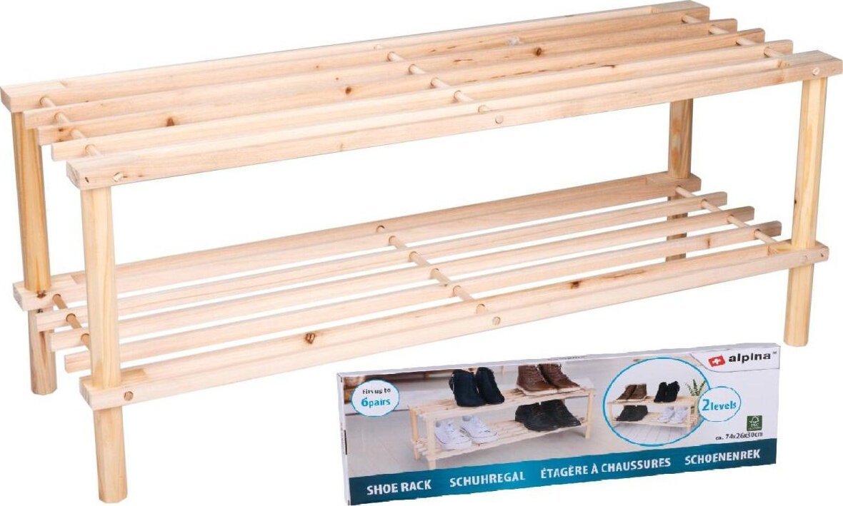 PÓŁKI REGAŁ NA BUTY 2 POZIOMY DREWNIANY ALPINA