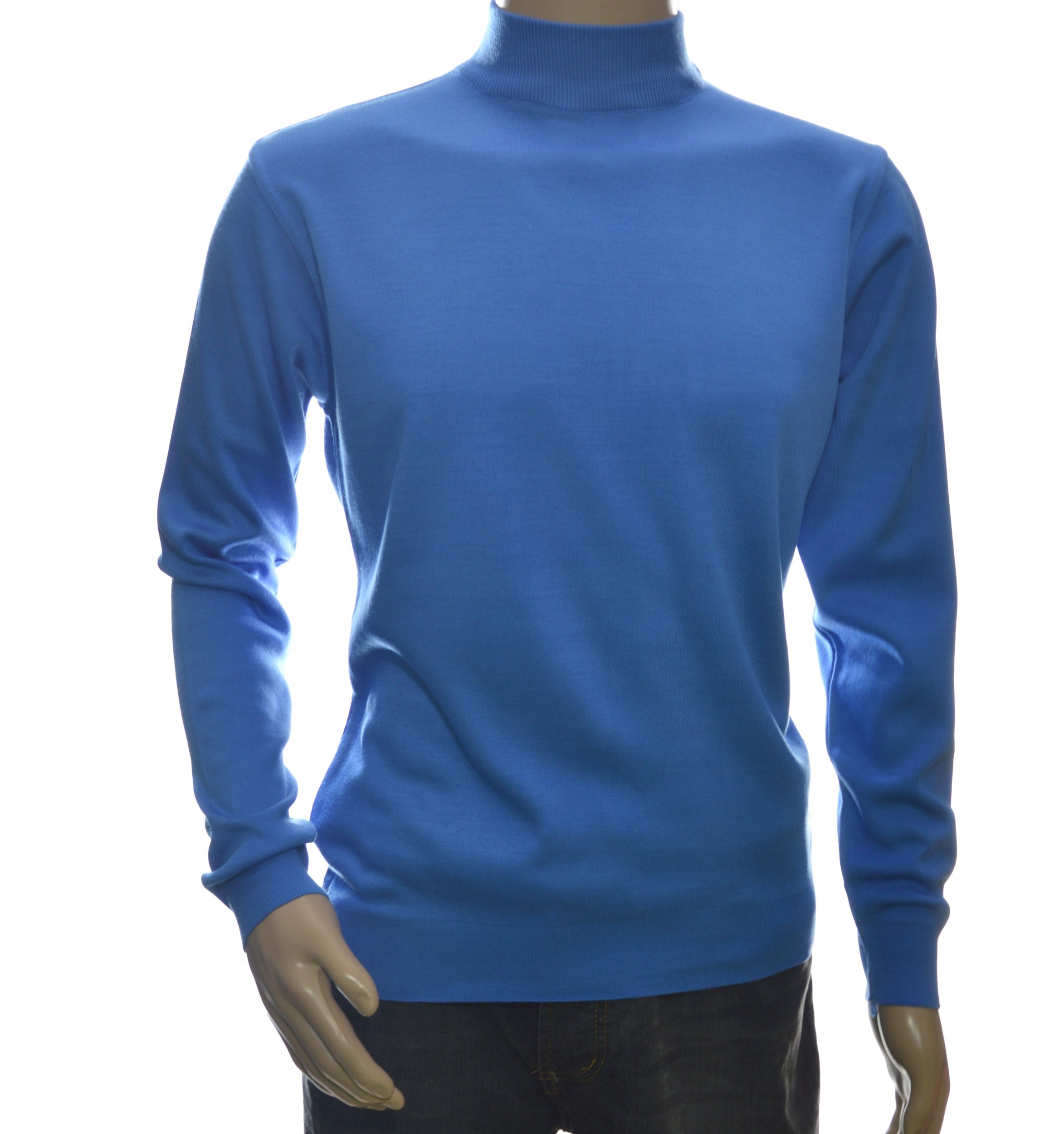 Sweter męski z półgolfem ze stójką półgolf z wełny wełniany M lazur 1701