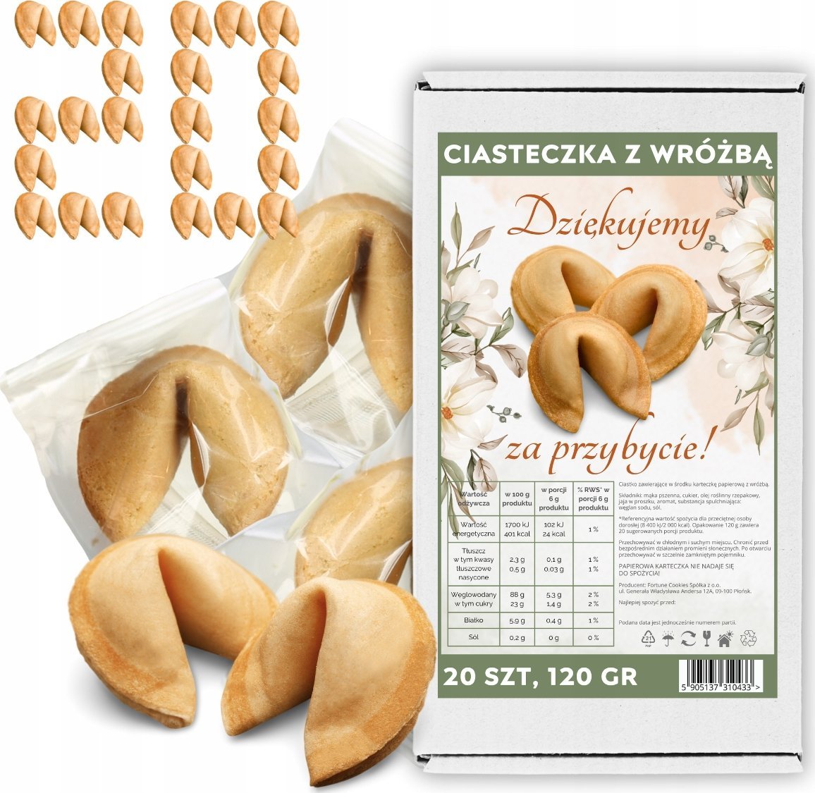 MagiaCiast Ciasteczka z Wróżbą Dziękujemy za Przybycie Ciastko Przeznaczenia 20 sztuk