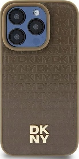 DKNY DKHMP15MPSHRPSW iPhone 15 Plus / 14 Plus 6.7" brązowy/brown hardcase Leather Pattern Metal Logo MagSafe