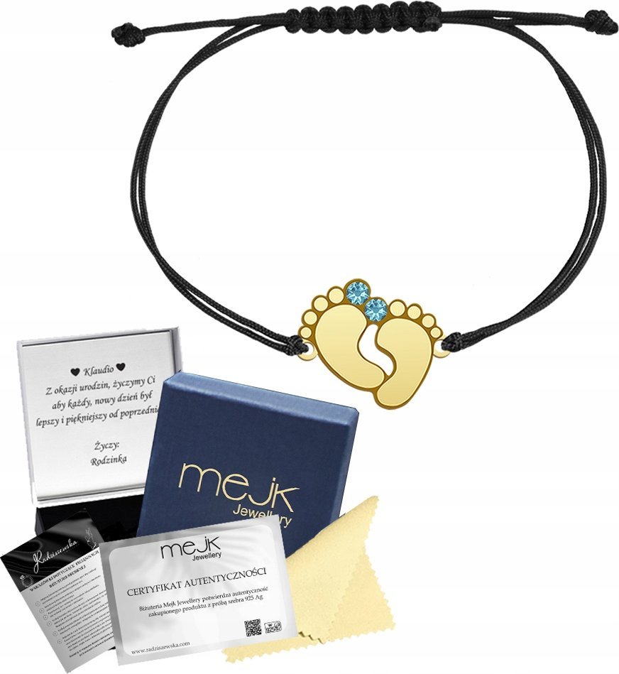 Radziszewska Jewellery Bransoletka Złota Stópki Imię Dziecka SREBRO 925 Prezent Dzień Mamy GRAWER