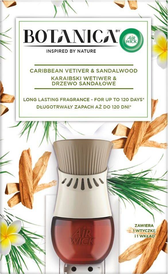 Air Wick BOTANIC ODŚWIEŻACZ ELEKTRYCZNY KARAIBSKI WETIWER DRZEWO SANDAŁOWE 19 ML KOMPLET 3112811/92097