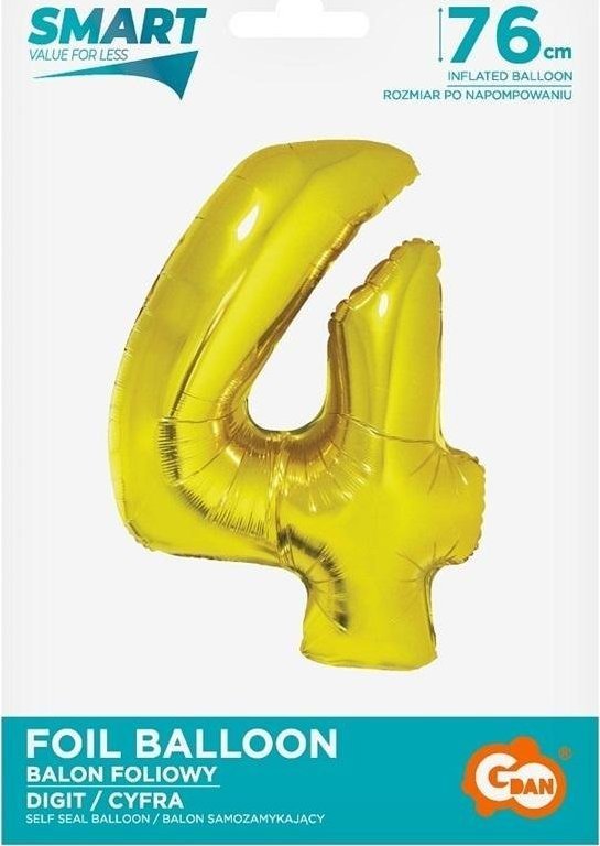 GoDan Balon foliowy cyfra 4 złota Smart 76cm