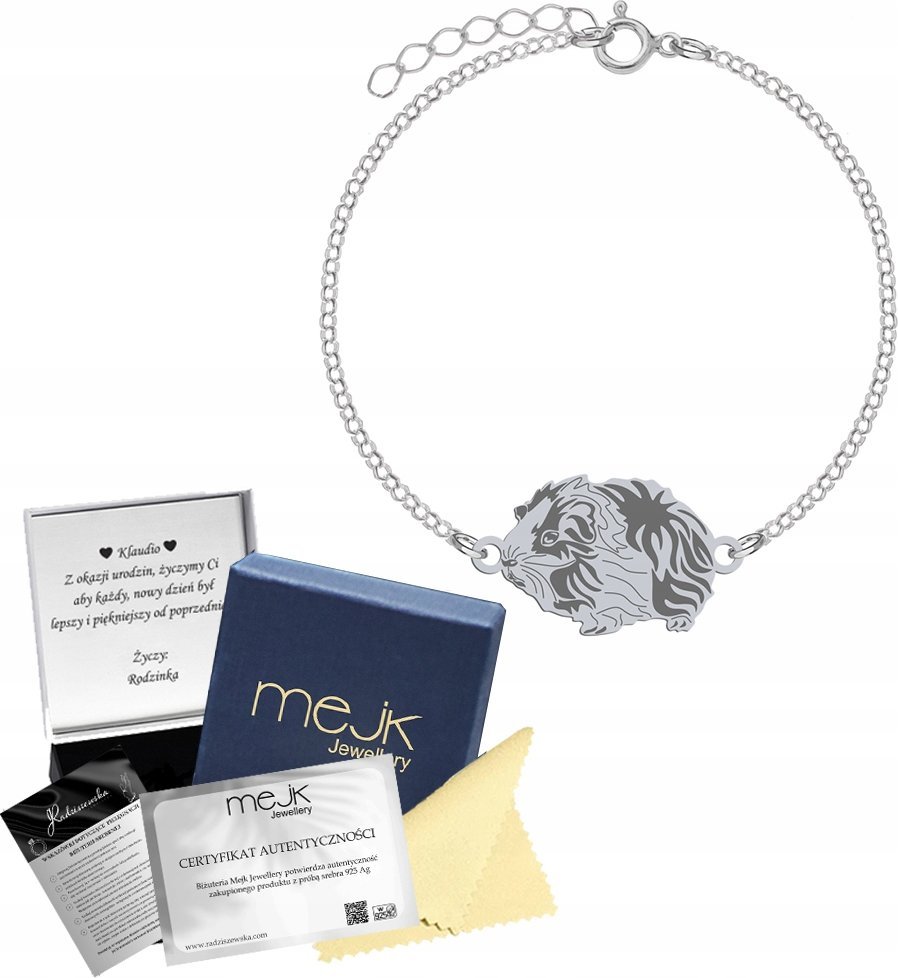 Radziszewska Jewellery Bransoletka Srebrna ze ŚWINKĄ MORSKĄ Łańcuszek Prezent GRAWER GRATIS