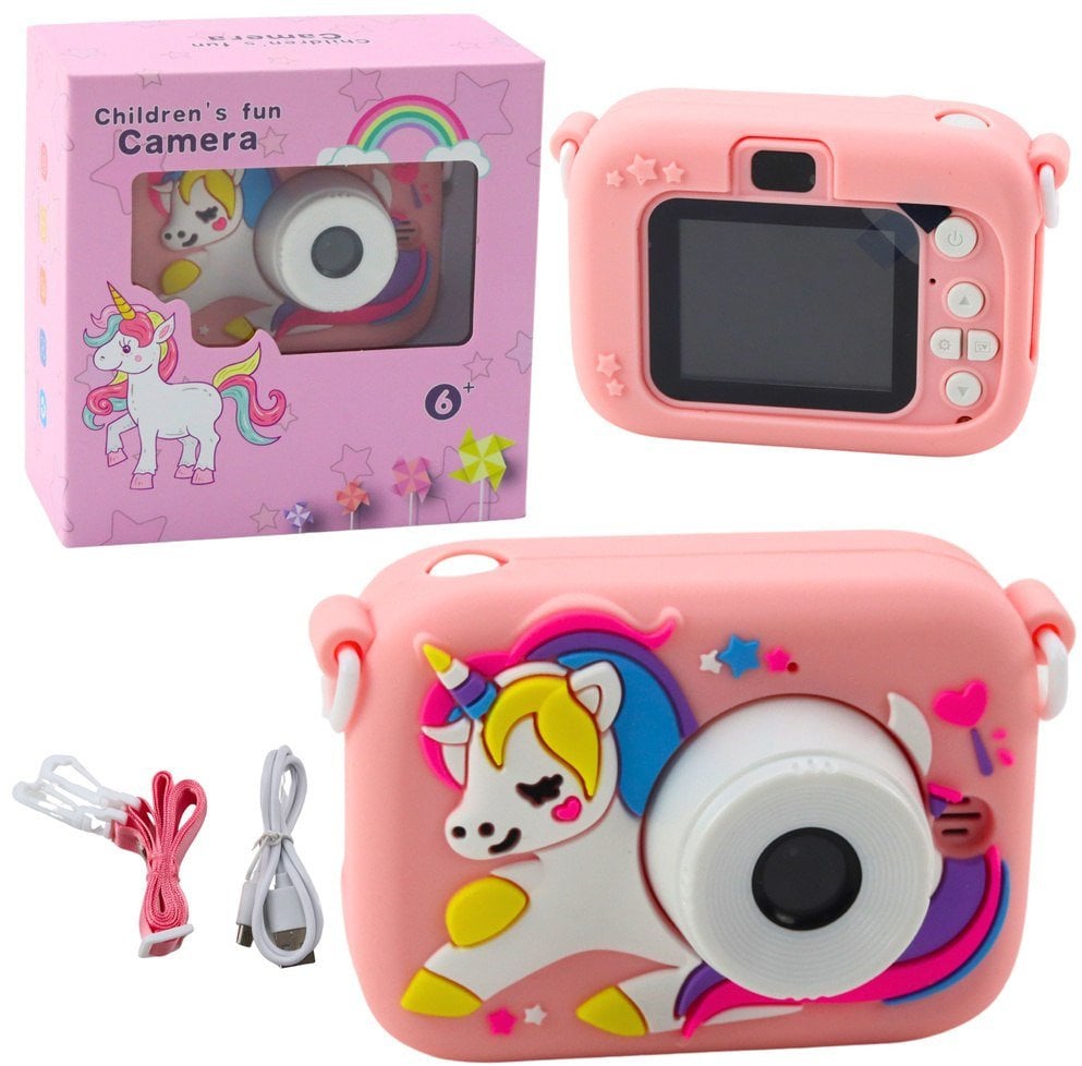 LeanToys Aparat Cyfrowy Dla Dzieci Jednorożec Różowy 48Mpx HD 1080P