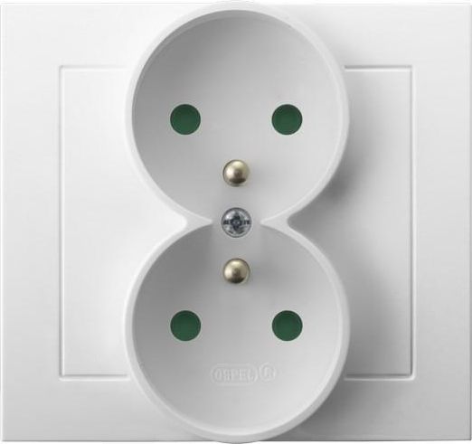 Ospel Gniazdo Kier podwójne z uziemieniem i przesłonami białe (GP-2WZP/00)