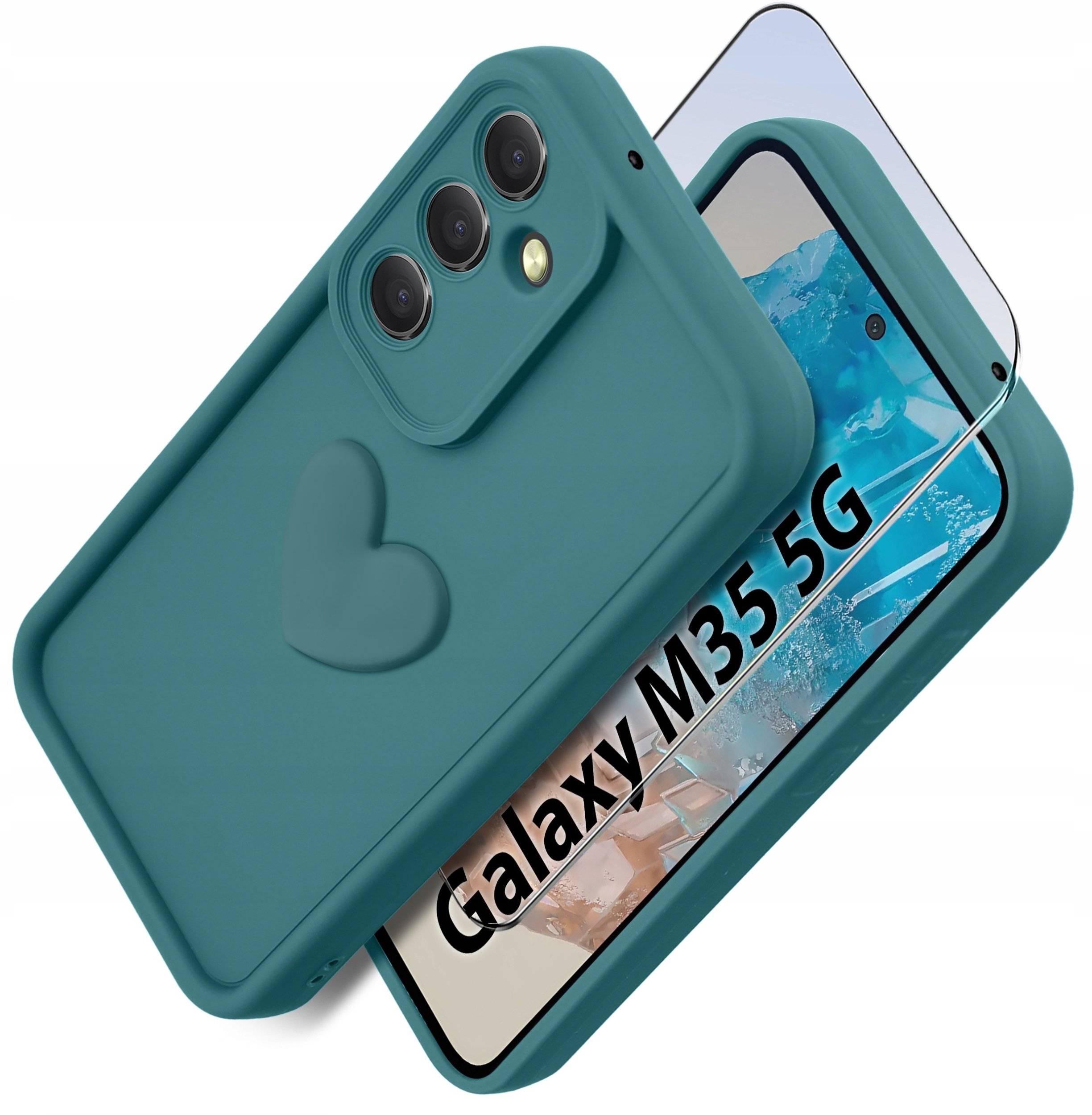 Etui do Samsung M35 5G silikonowe MATOWE serce + Szkło ochronne na ekran 9H