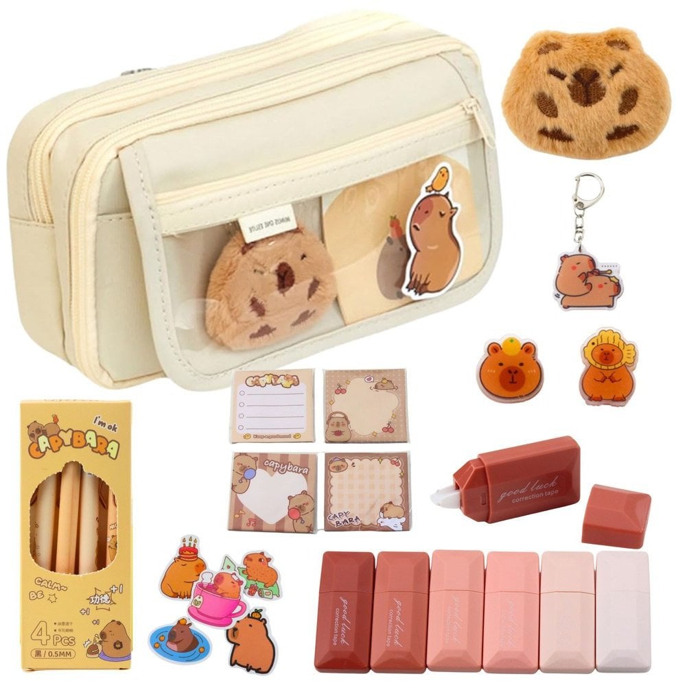 Piórnik Szkolny Dwukomorowy Z Kieszonkami Dodatki Kapibara 21x12 cm LEAN