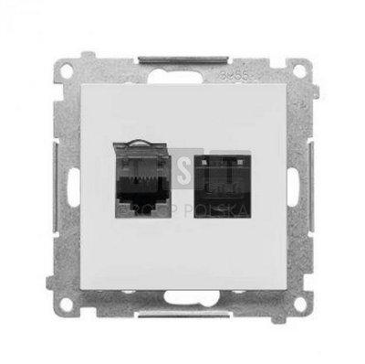 T62.01/114 Simon 55 Gniazdo komputerowe podwójne RJ45 kategoria 6, z przesłoną przeciwkurzową (moduł) Jasnoszary mat T62.01/114