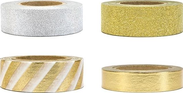 Party Deco Taśma dekoracyjna, złota i srebrna, mix , 1x1,5 cm. uniwersalny